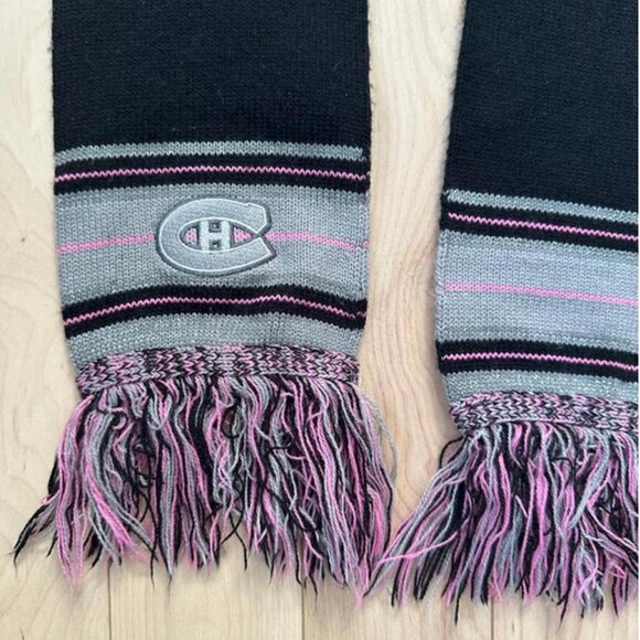 Official Montreal Canadiens knit scarf  “CH” logo Pink and Silver - Picture 3 of 5